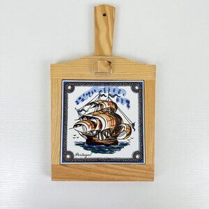Portugal Hand-Painted Ceramic Tile Wall Art Wooden Paddle Board Decor